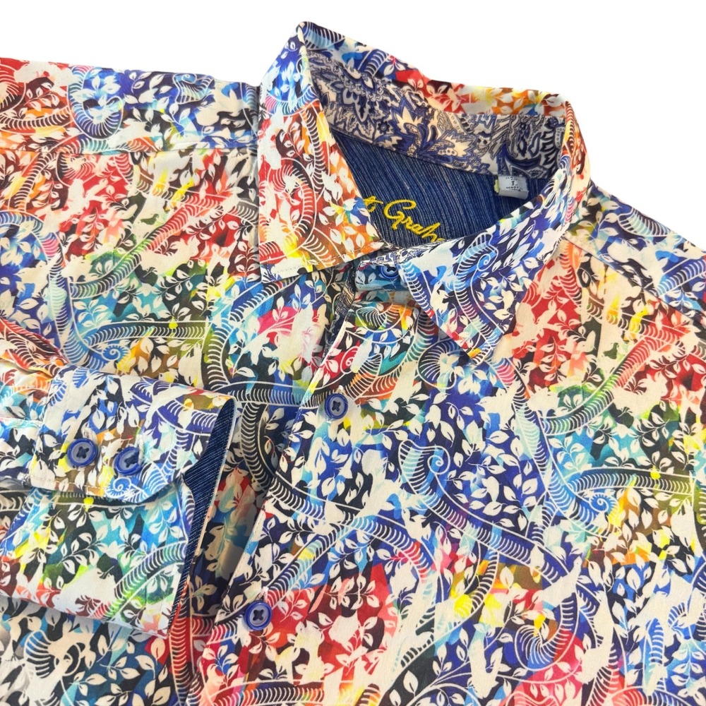 Robert Graham Mens Large Classic Fit Multicolor Paisley Floral Button Down Shirt